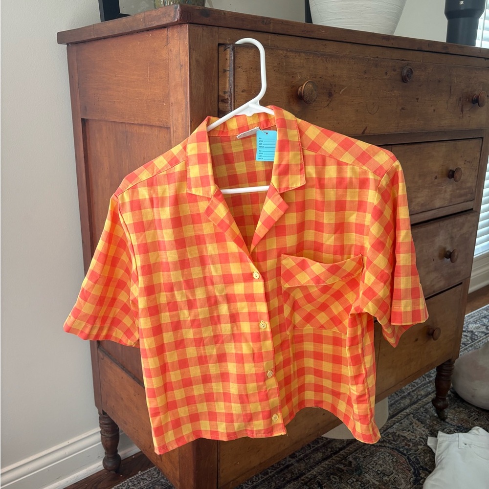 Women’s VINTAGE Koret Checkered Shirt in Orange and Yellow - size S/M - EUC